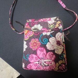 VERA BRADLEY CROSSBODY BAG/PURSE IN BROWNS/PINKS FLORALS.  Great Condition.